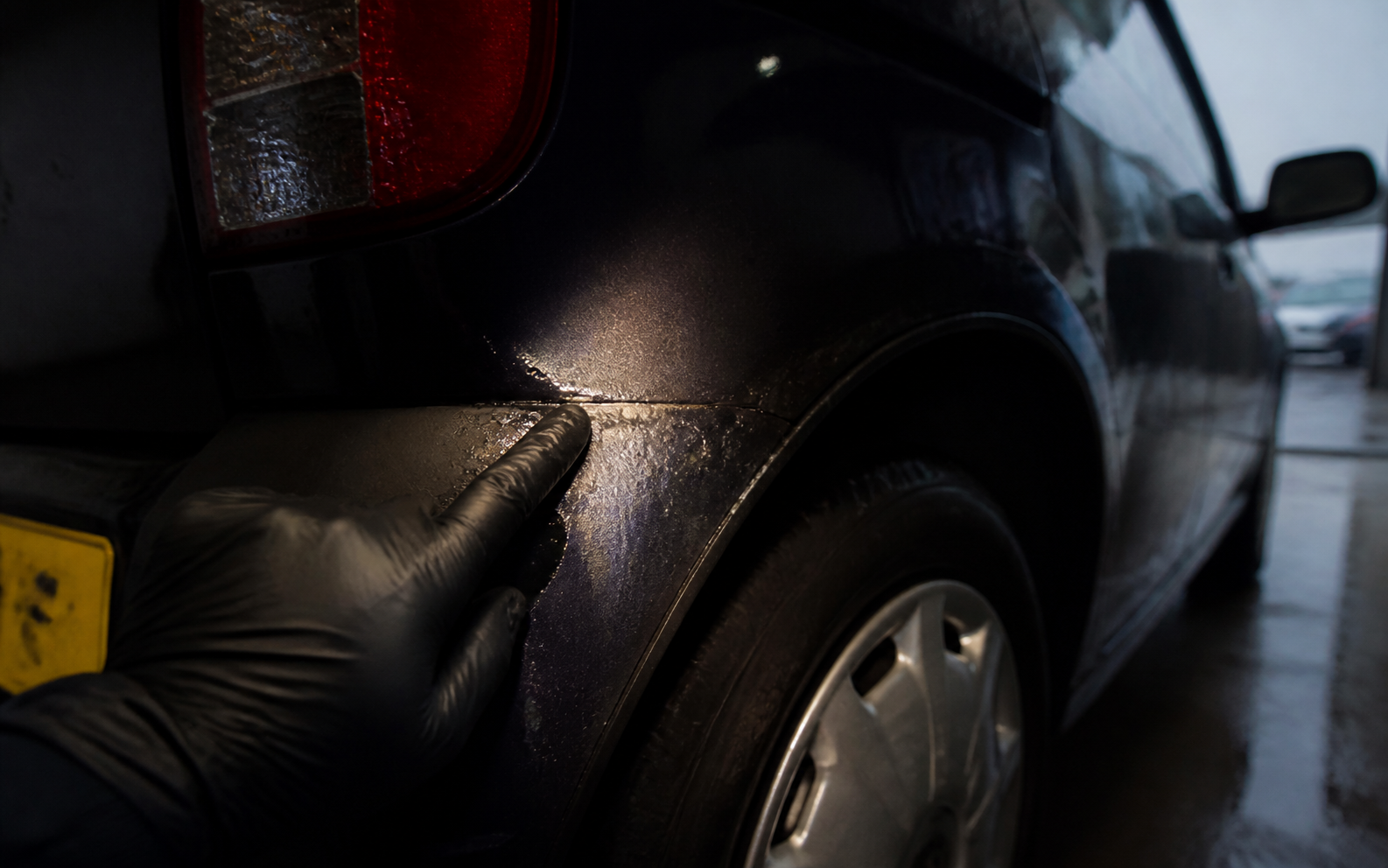 A close inspection of a car body seam